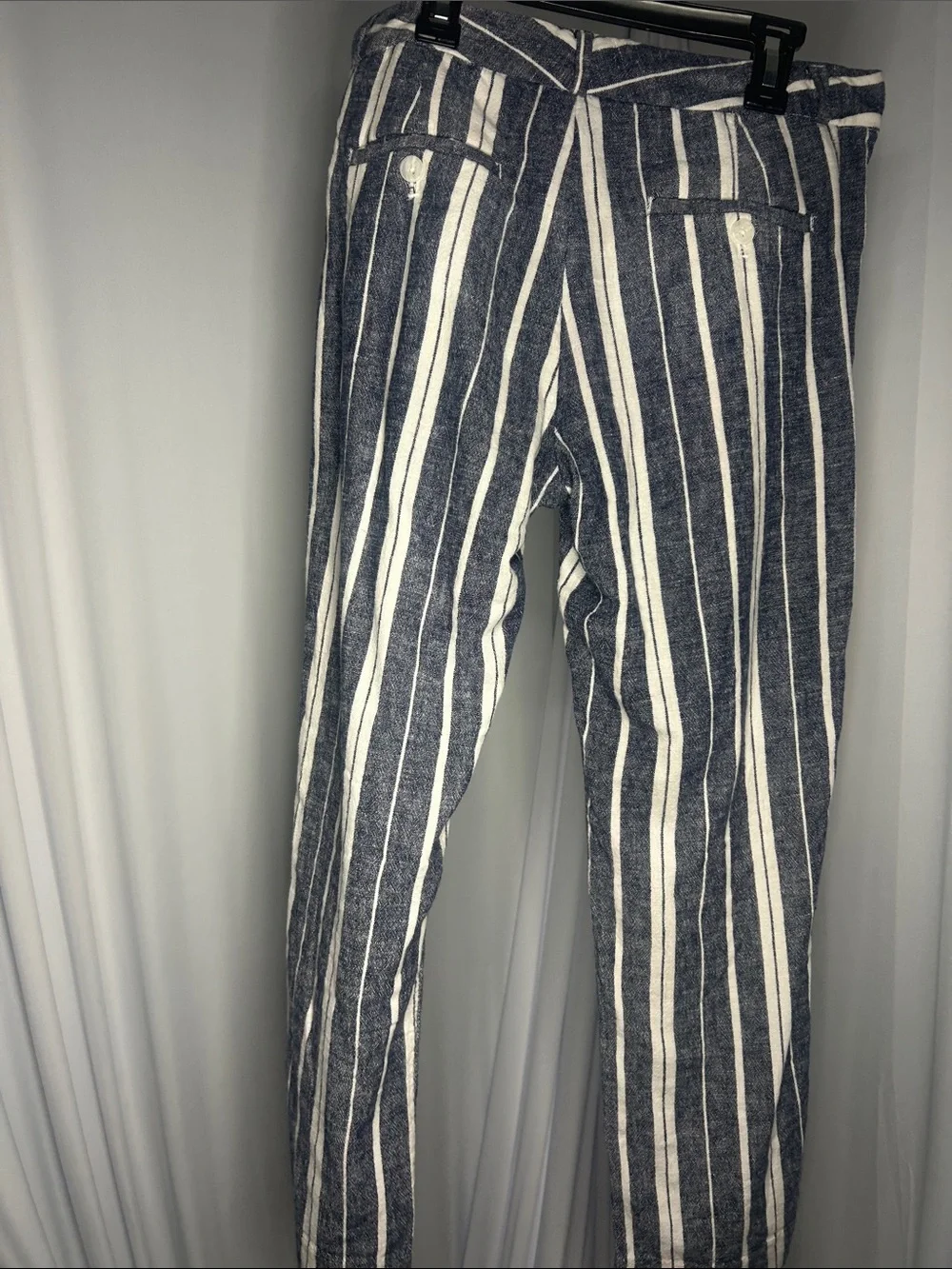 Banana Republic Navy & White Striped Straight-Leg Pants linen blend